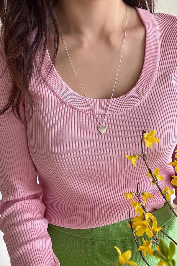 [silver925] plat heart long necklace (2color)
