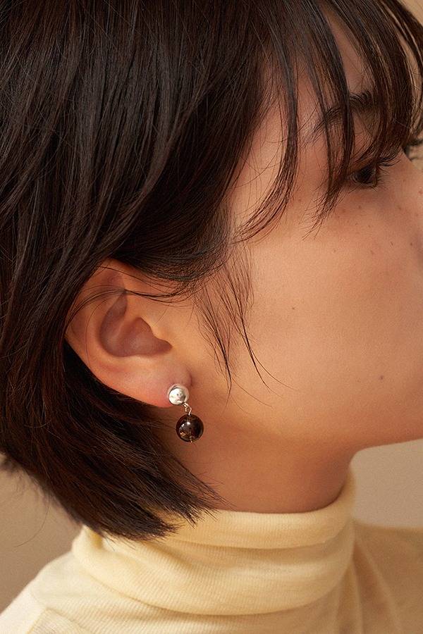 [silver925] smoky quartz ball earring