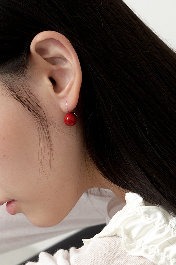 [silver925] red ball hook earring