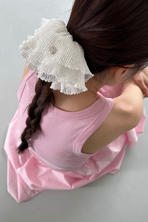 white lace pleats scrunchie - L
