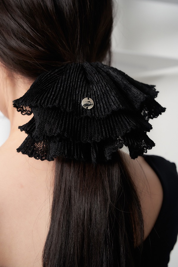 black lace pleats scrunchie - L