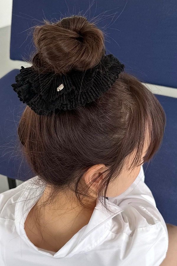 black lace pleats scrunchie - M