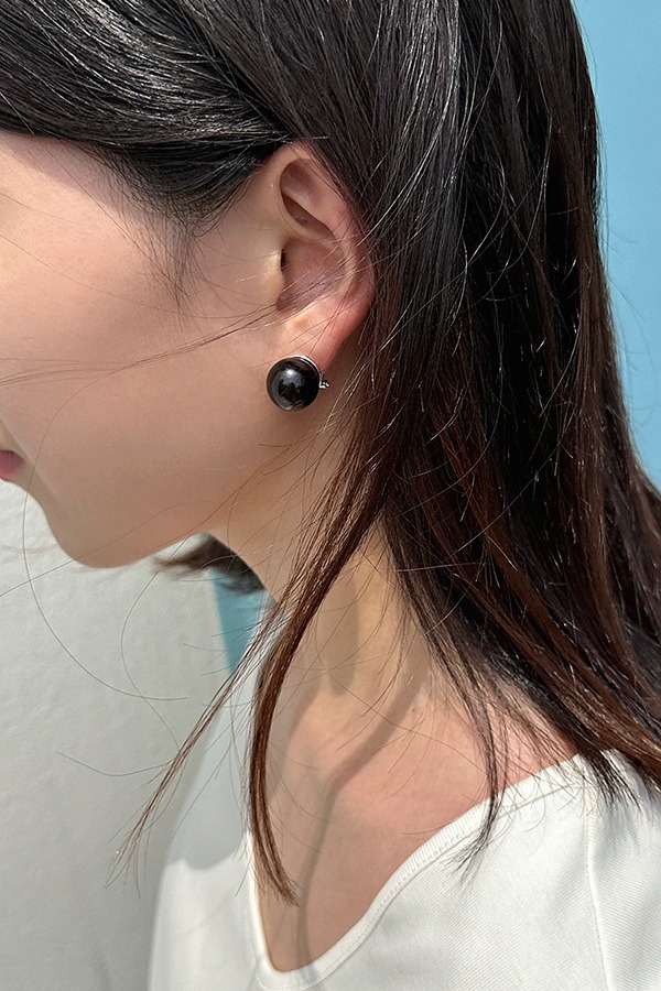 [silver925] black pearl stud earring