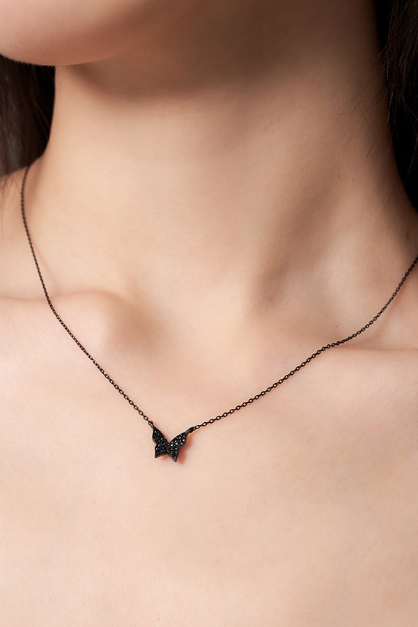 [silver925] black butterfly necklace